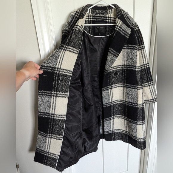 Talbots Brushed Wool Long Coat - Off White and Black - sz XL - Picture 4 of 7